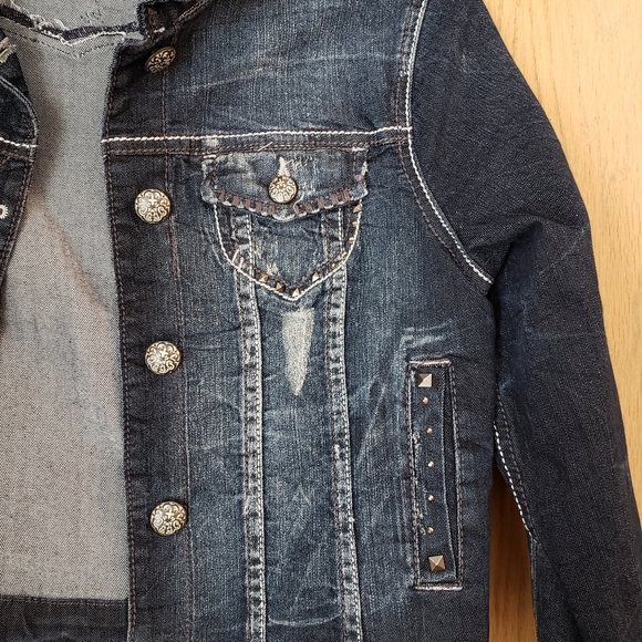 Vanity dk wash stretch jean jacket sz L - Picture 2 of 6